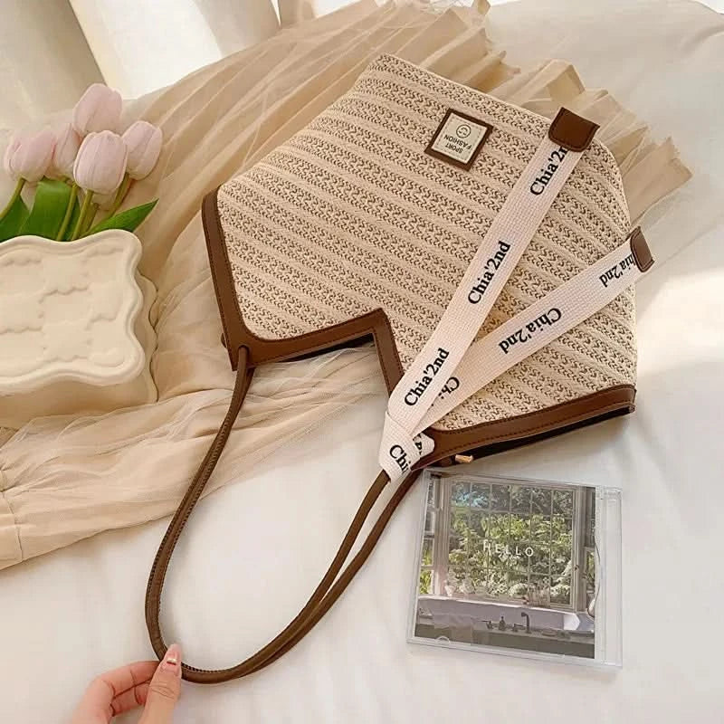 Straw Beach Bag Vintage Handmade Woven Shoulder Bag Raffia circle Rattan bags Bohemian Summer Vacation Casual Bags - M & M Global