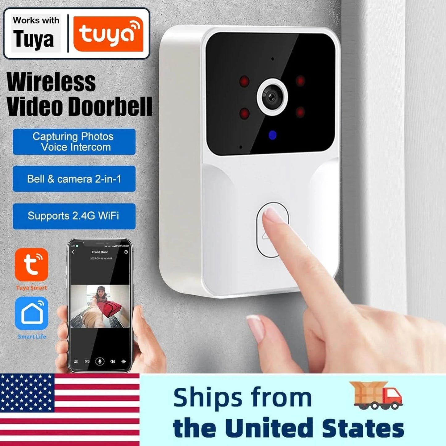 Tuya Smart Video Doorbell Camera HD Wireless doorbell for Home Security, Night Vision, Voice Change, 2-Way Audio, Waterproof - M & M Global