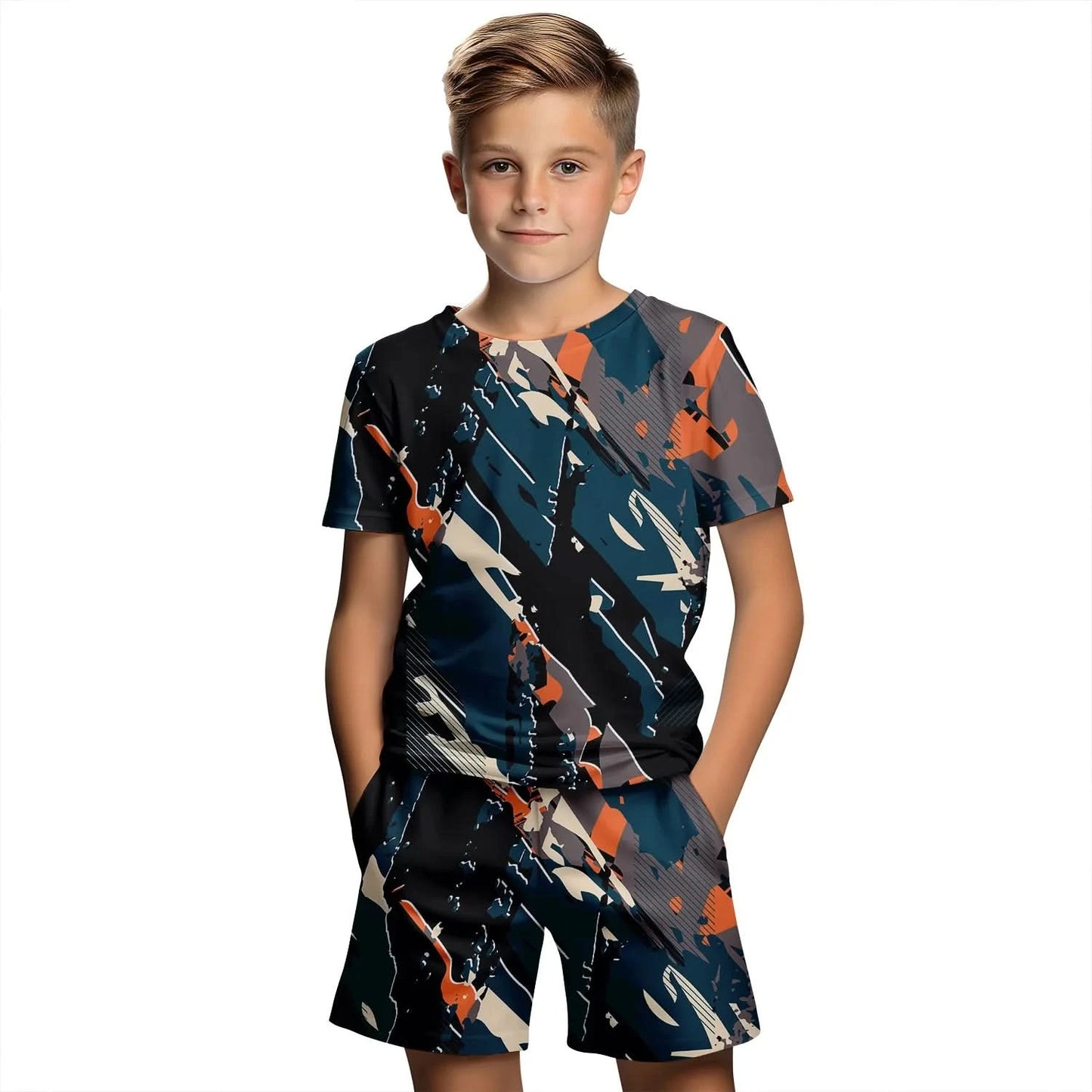 Children's Clothing Suit For Boy Summer Short Sleeve T-Shirt Set Shorts Child Clothing 3D Print Casual Boy Girl Children's Sets - M & M Global