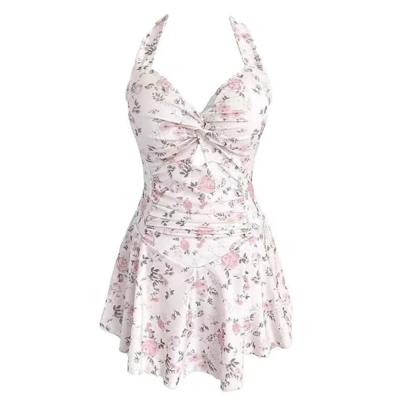Women Hanging Neck Sweet Cute Swimwear Sexy One-piec Beach Wear Swim Suit Beach Dress Swimsuit High Waist Bathing Suit For Girls - M & M Global
