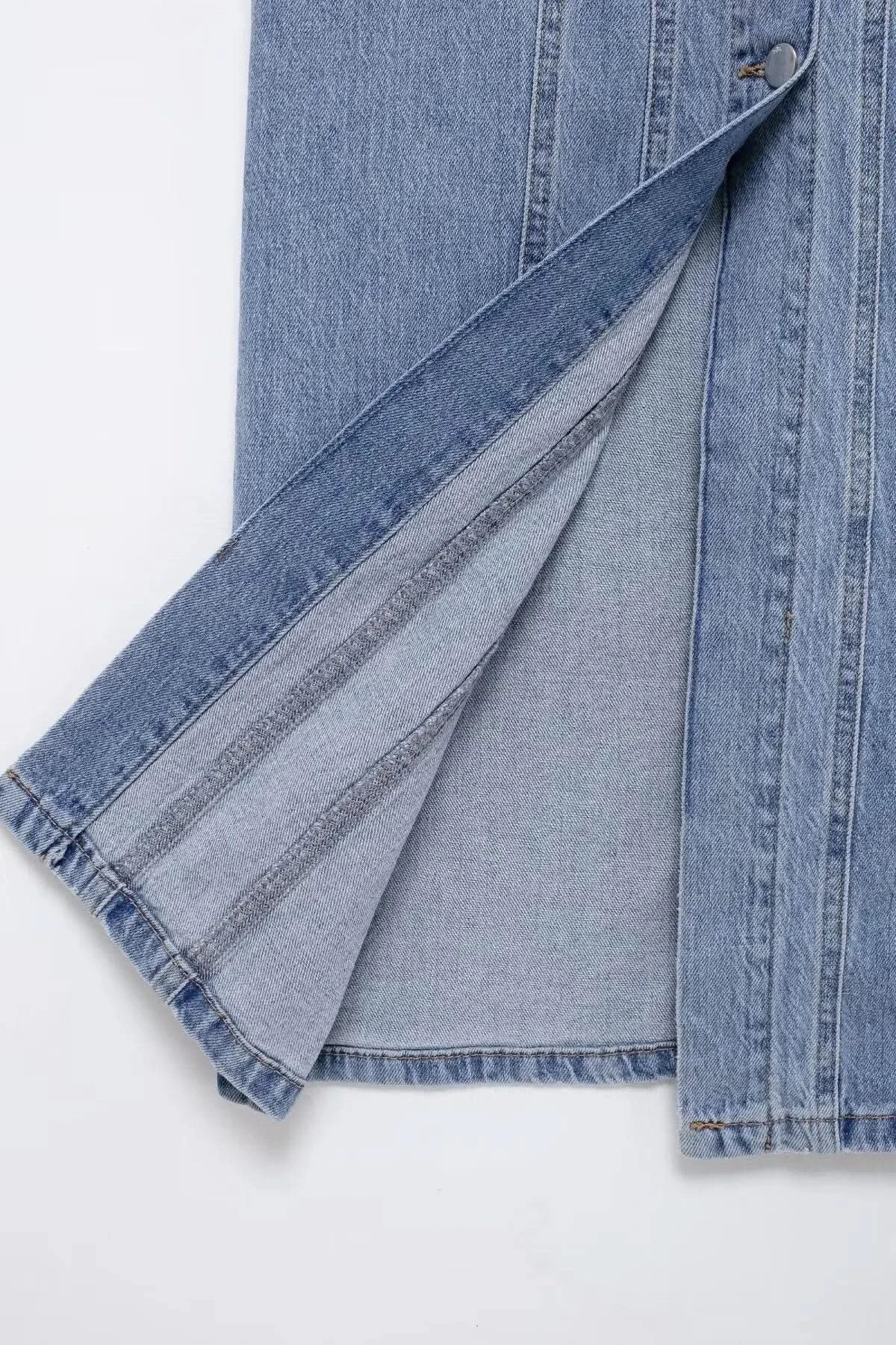 TRAFSHE Summer Ladies Zipper Denim Dress Women Elegant Spaghetti Strap Sexy O-Neck Vintage Casual Female Sling Mid-Long Dress - M & M Global