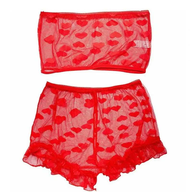 Strapless Bra Set Women Intimates Sheer Gauze Ruffles Lingerie Set Sexy Underwear Fancy Temptation Erotic Lingerie Bikini - M & M Global