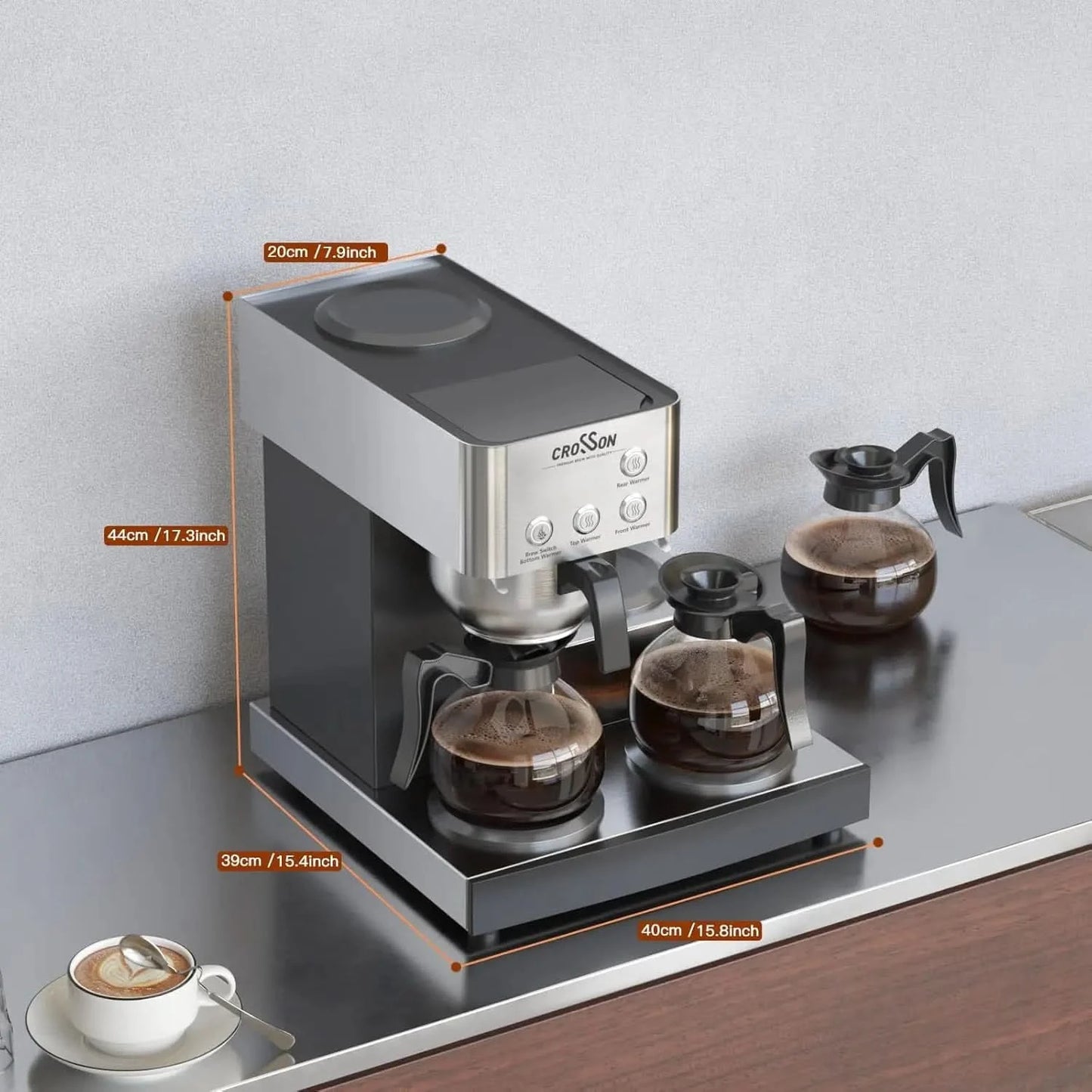 12 Cup Commercial Coffee Brewer with 4 Warmers & 4 Glass Decanter,Pour Over Drip Coffee Maker with Stainless Steel Housing and 3 - M & M Global