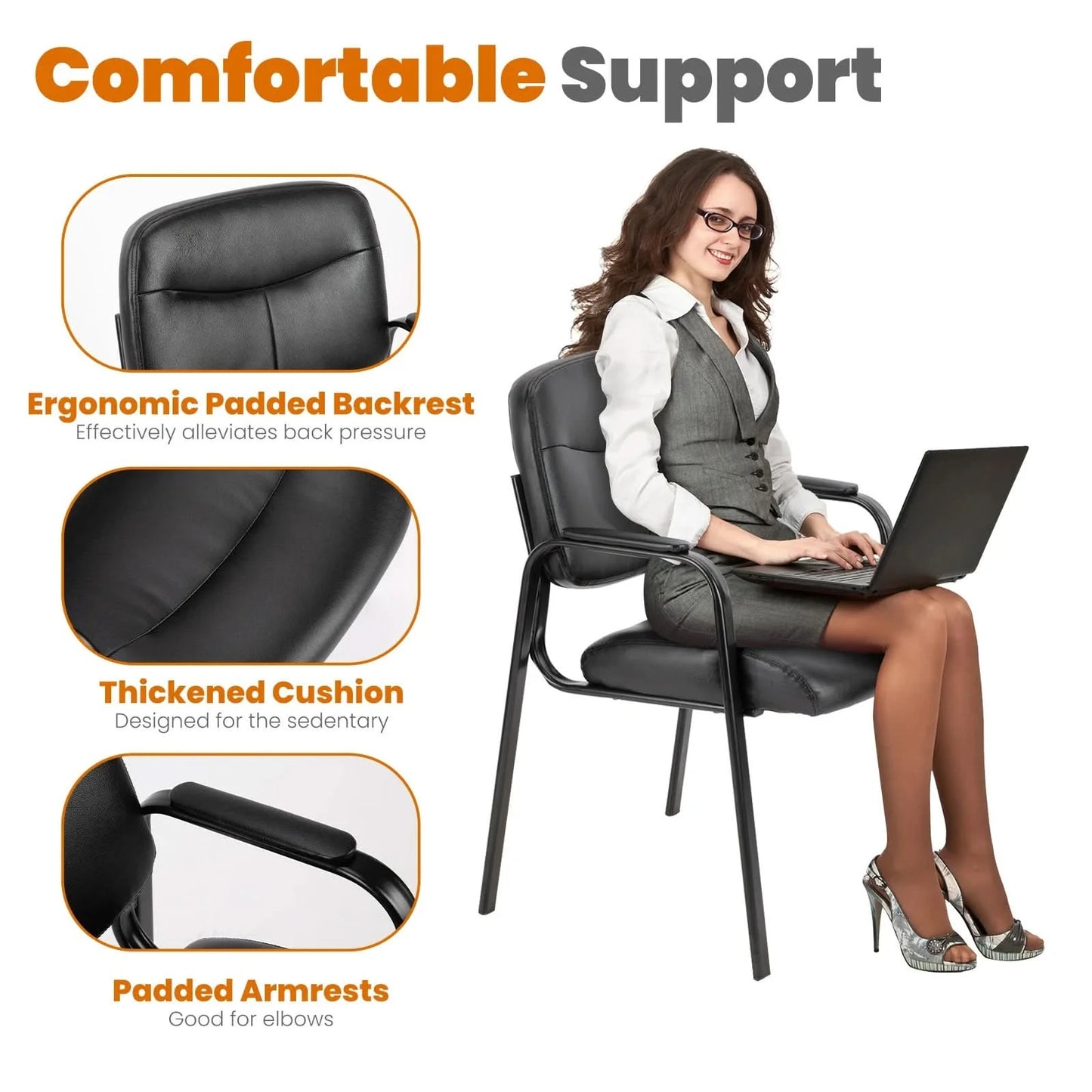 JHK Pu Leather Office Waiting Room Guest Chair Metal Frame Sponge Cushion Conference Room Lobby Table Chairs For Furniture