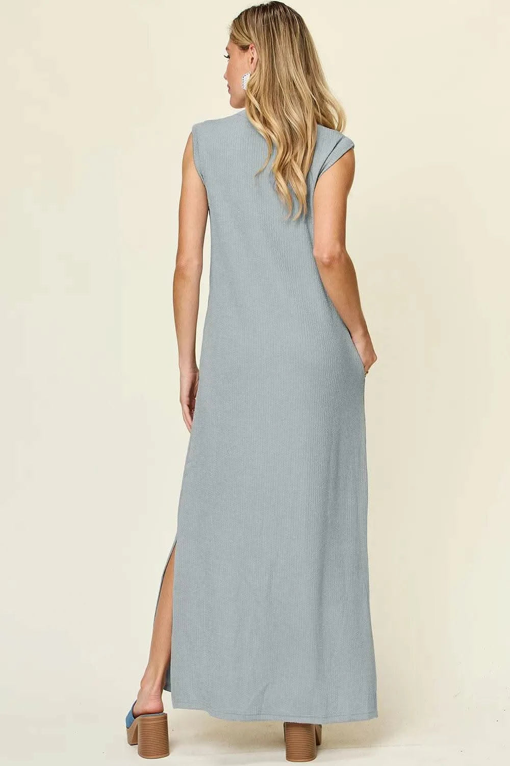 Double Take Full Size Texture Mock Neck Sleeveless Maxi Dress - M & M Global