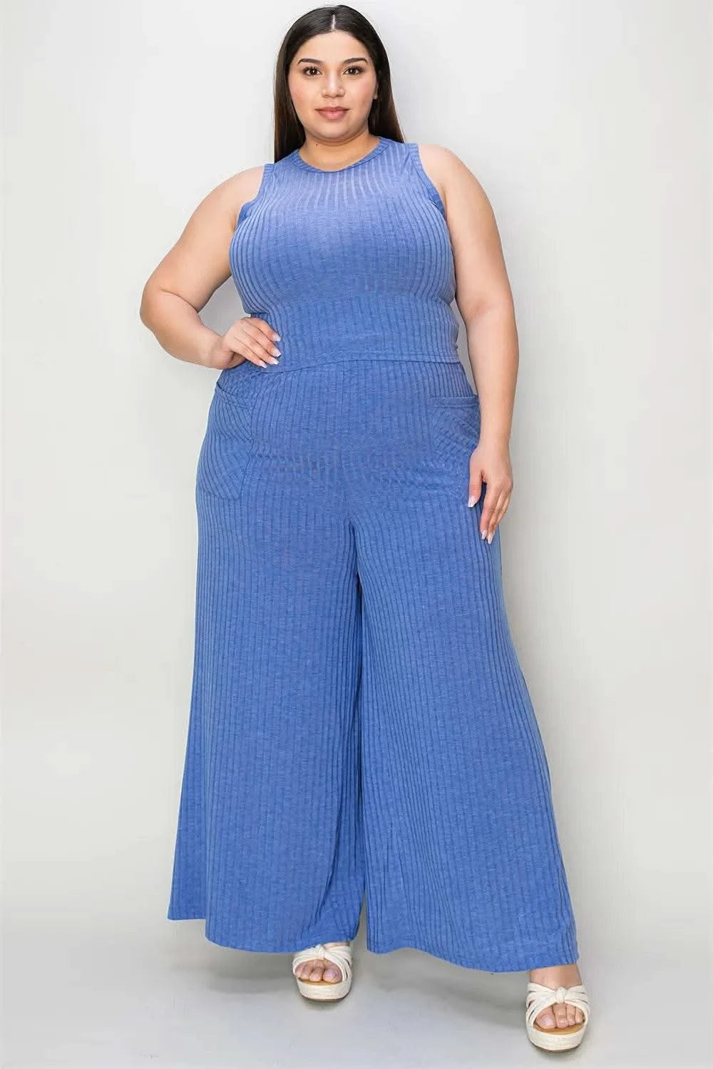 Basic Bae Full Size Ribbed Tank and Wide Leg Pants Set - M & M Global