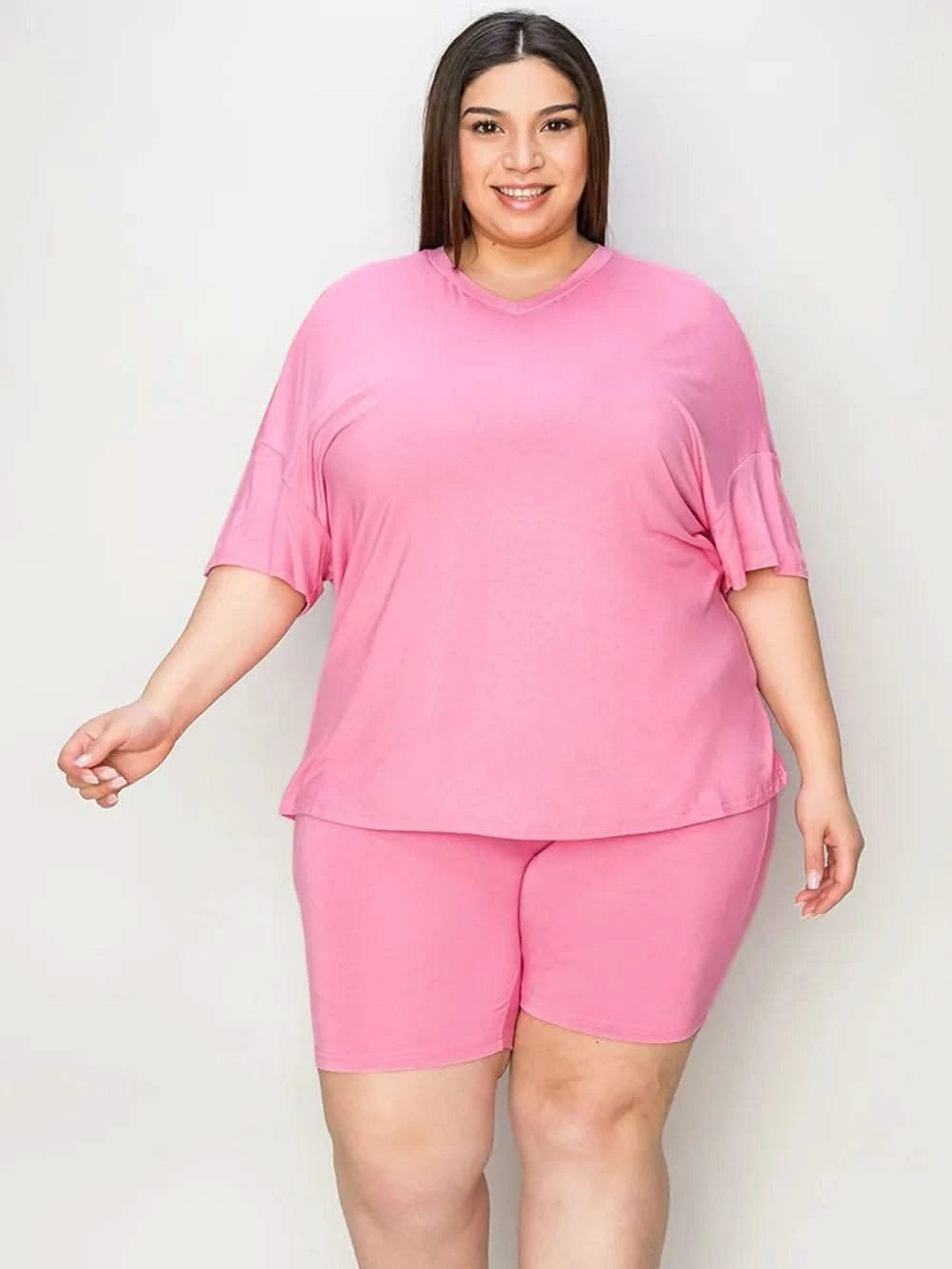 Basic Bae Full Size V-Neck Drop Shoulder T-Shirt and Shorts Set - M & M Global