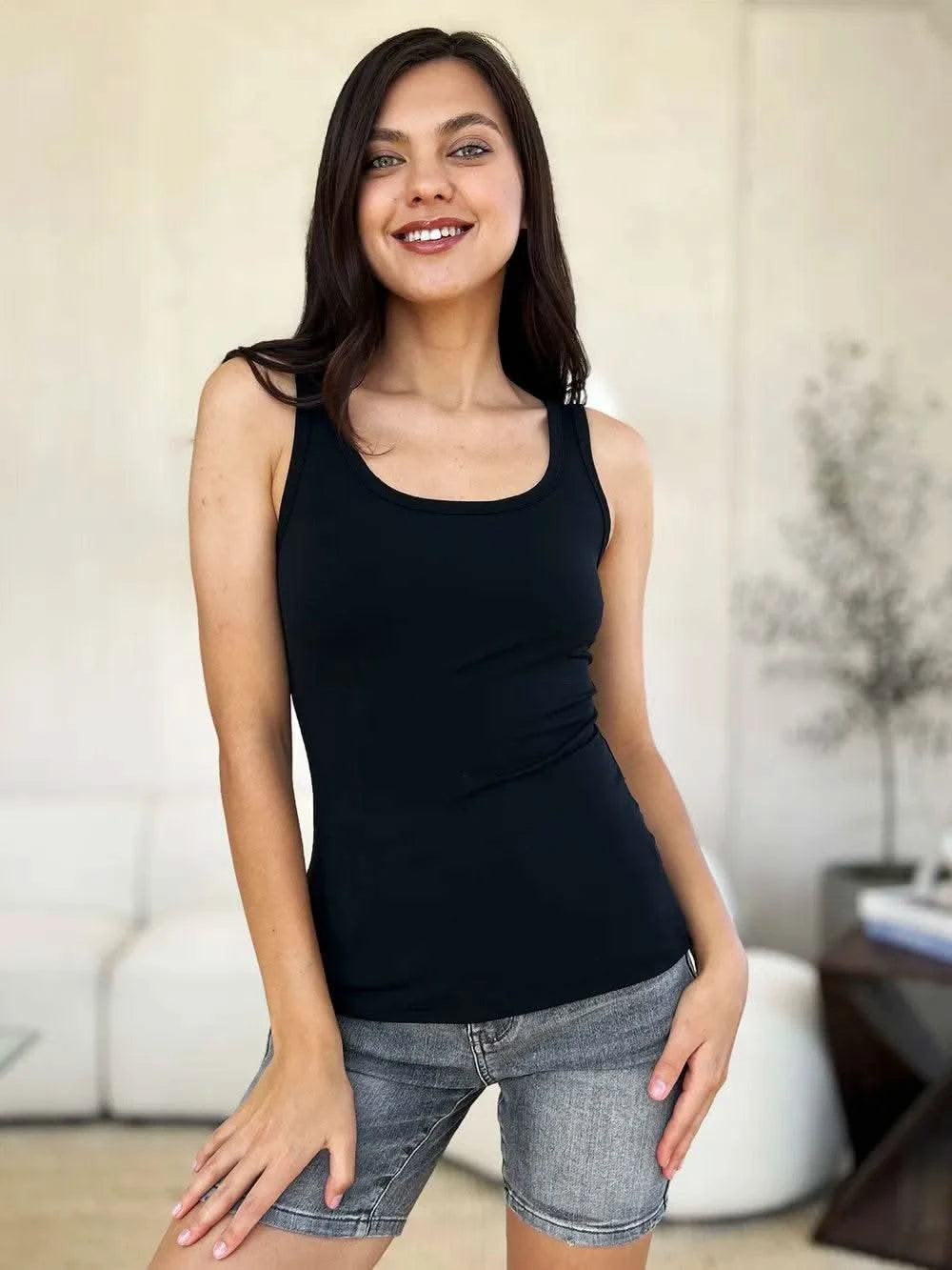 Basic Bae Full Size Square Neck Wide Strap Tank - M & M Global
