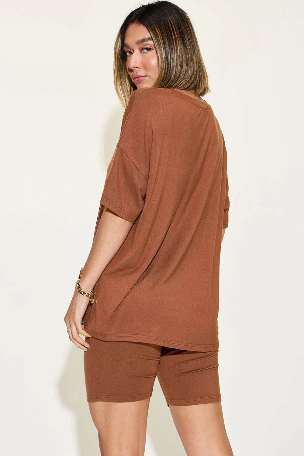 Basic Bae Full Size V-Neck Drop Shoulder T-Shirt and Shorts Set - M & M Global