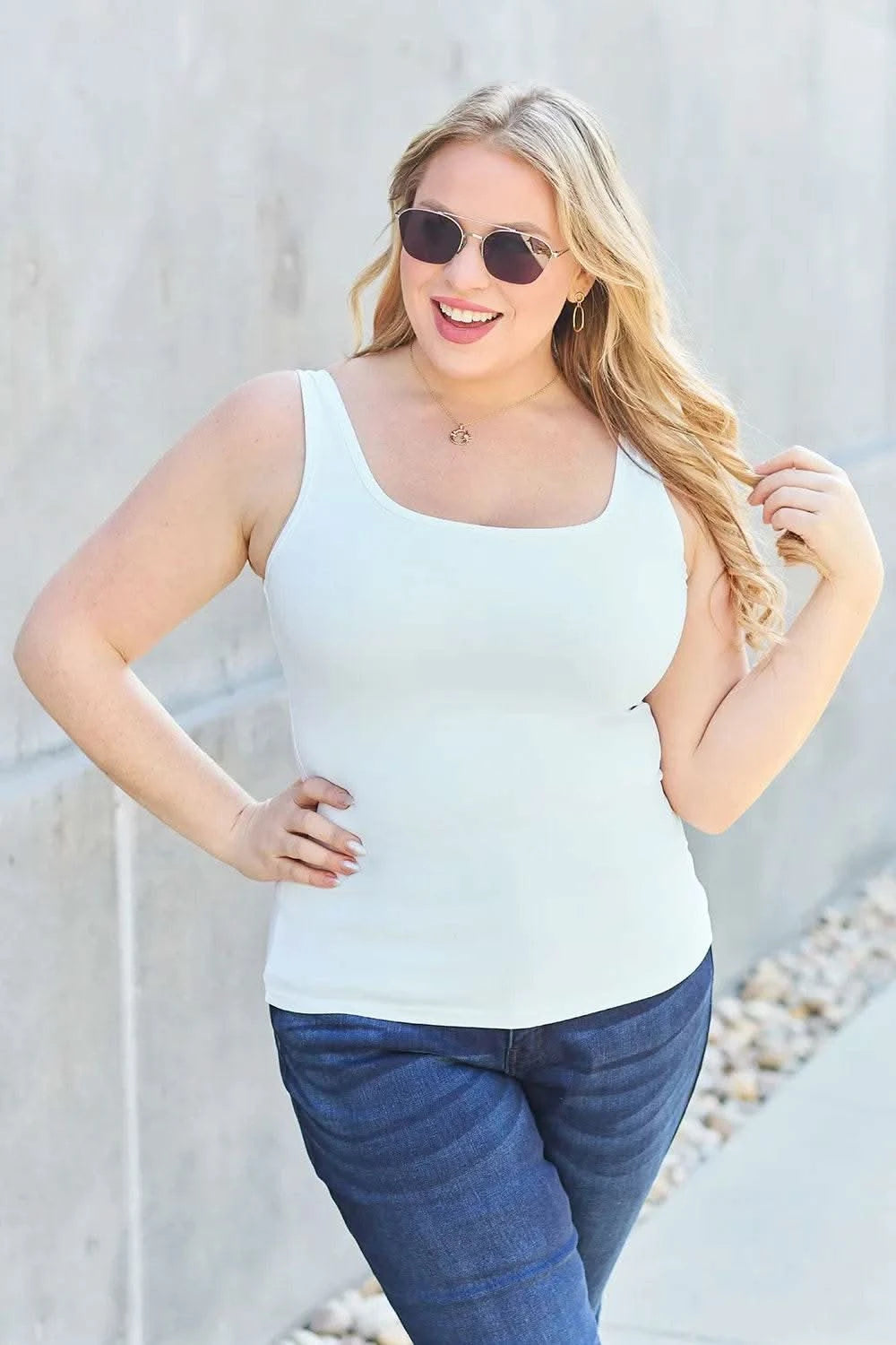 Basic Bae Full Size Square Neck Wide Strap Tank - M & M Global