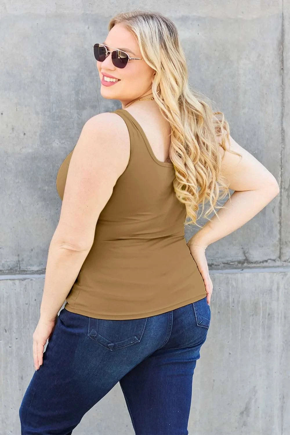 Basic Bae Full Size Square Neck Wide Strap Tank - M & M Global