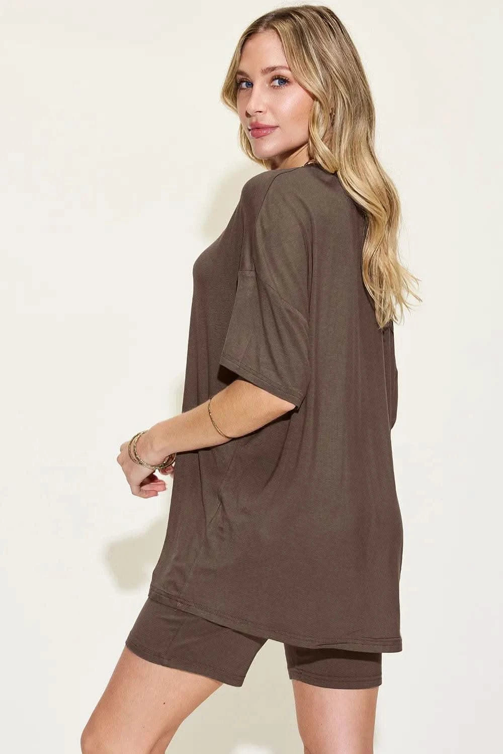 Basic Bae Full Size V-Neck Drop Shoulder T-Shirt and Shorts Set - M & M Global