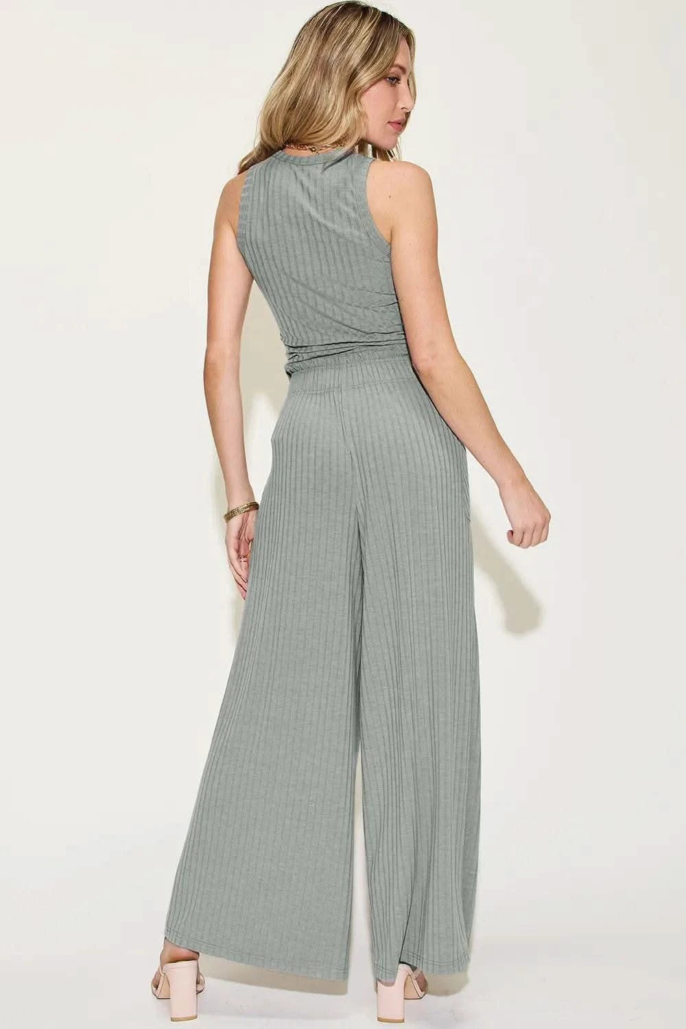 Basic Bae Full Size Ribbed Tank and Wide Leg Pants Set - M & M Global