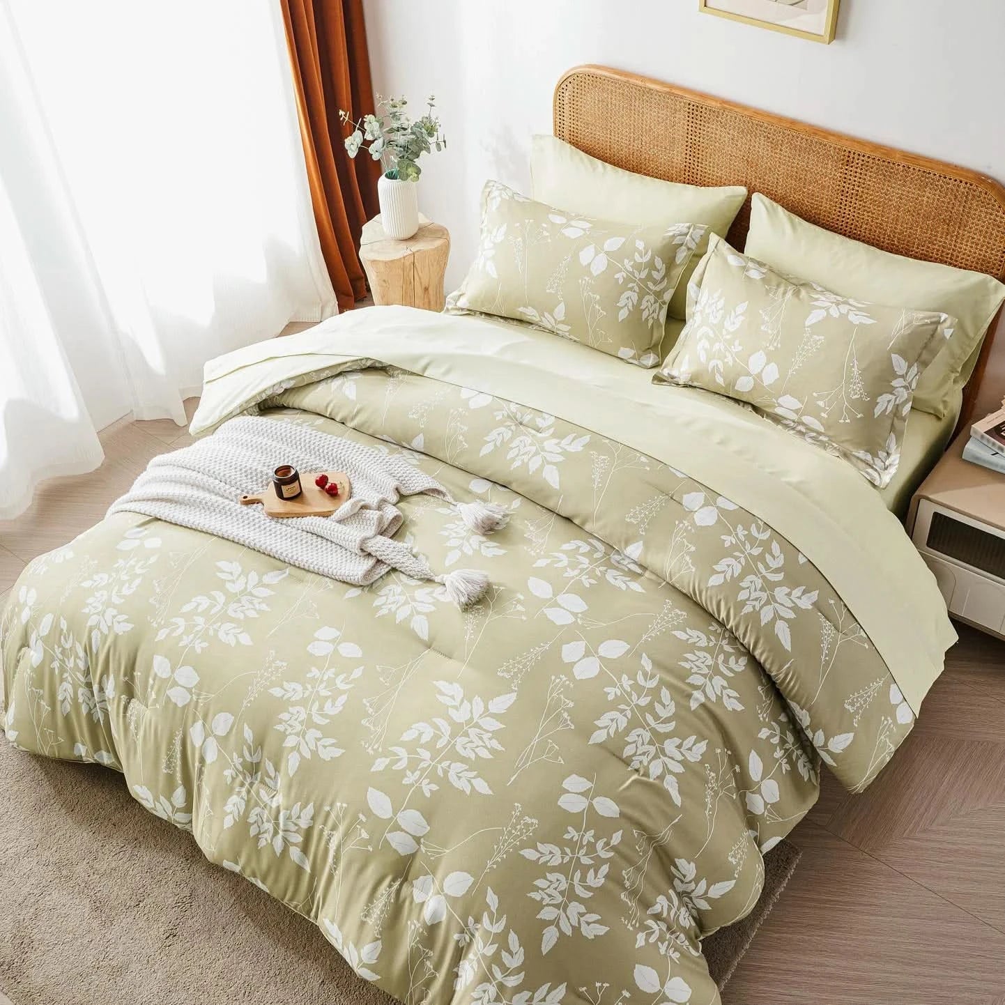 Blue bed with pillows and a blanket in a bedroom setting
Comfora Cozy Bedding Set
sage green bedding
white bedding set
comforter set queen
floral duvet cover
Comfora Cozy Bedding Set
plush comforter set cozy pack
ultra-soft all-season comforter and shams
luxury cozy bedding set online
warm textured comforter set King/Queen