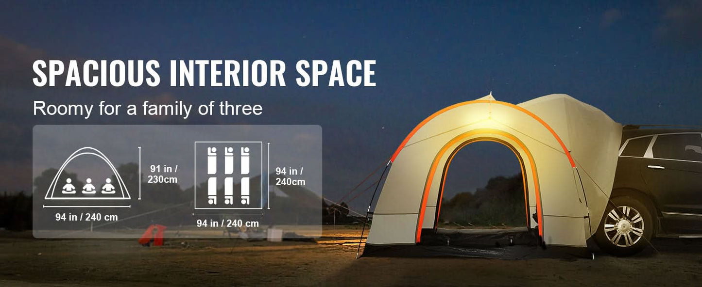 VEVOR SUV Camping Tent 8'-8' SUV Tent Attachment for Camping with Rain Layer and Carry Bag PU2000mm Double Layer Truck Tent