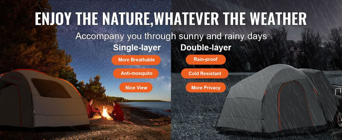 VEVOR SUV Camping Tent 8'-8' SUV Tent Attachment for Camping with Rain Layer and Carry Bag PU2000mm Double Layer Truck Tent