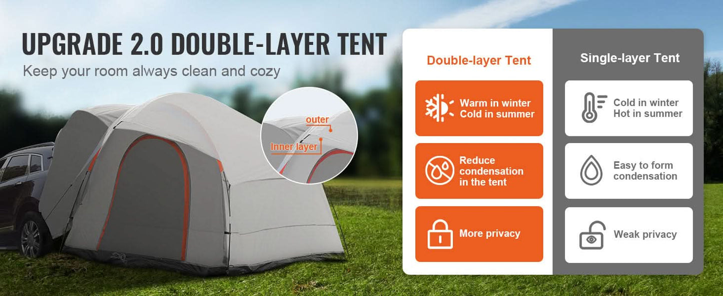VEVOR SUV Camping Tent 8'-8' SUV Tent Attachment for Camping with Rain Layer and Carry Bag PU2000mm Double Layer Truck Tent