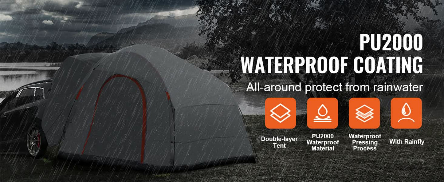 VEVOR SUV Camping Tent 8'-8' SUV Tent Attachment for Camping with Rain Layer and Carry Bag PU2000mm Double Layer Truck Tent