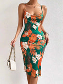 Crisscross Back Floral Print Bodycon Dress - M & M Global