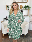 Double Take Full Size Printed Ruched Balloon Sleeve Dress - M & M Global