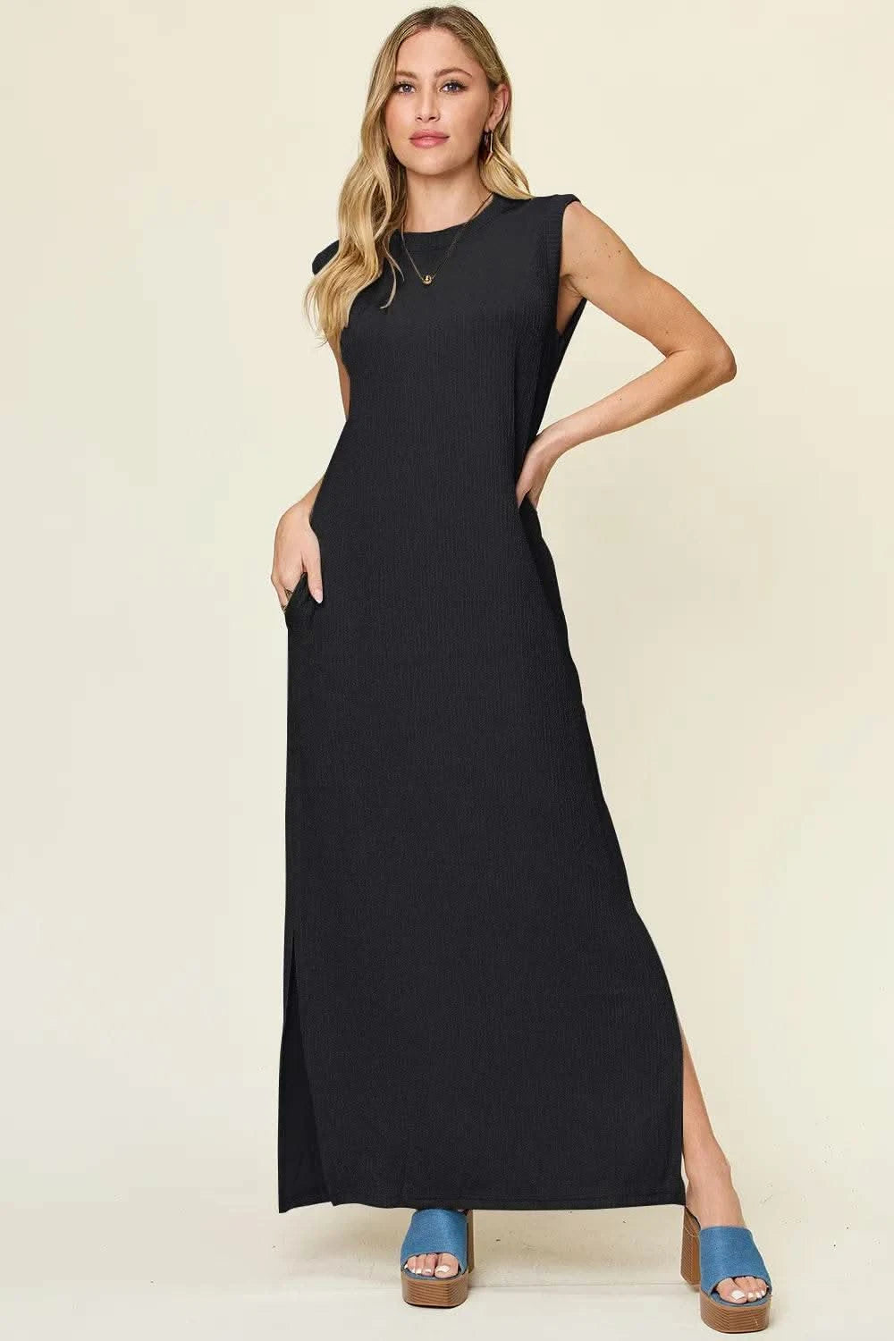 Double Take Full Size Texture Mock Neck Sleeveless Maxi Dress - M & M Global