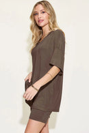 Basic Bae Full Size V-Neck Drop Shoulder T-Shirt and Shorts Set - M & M Global