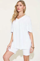 Basic Bae Full Size V-Neck Drop Shoulder T-Shirt and Shorts Set - M & M Global