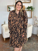Double Take Full Size Printed Ruffle Hem Long Sleeve Dress - M & M Global