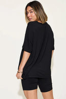Basic Bae Full Size V-Neck Drop Shoulder T-Shirt and Shorts Set - M & M Global