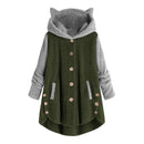 Cat Print Long Hoodies Sweatshirt Women Fleece Warm Button Pocket Pullovers Cat Ear Plus Size Hoodie Top Blouse Sweat Femme