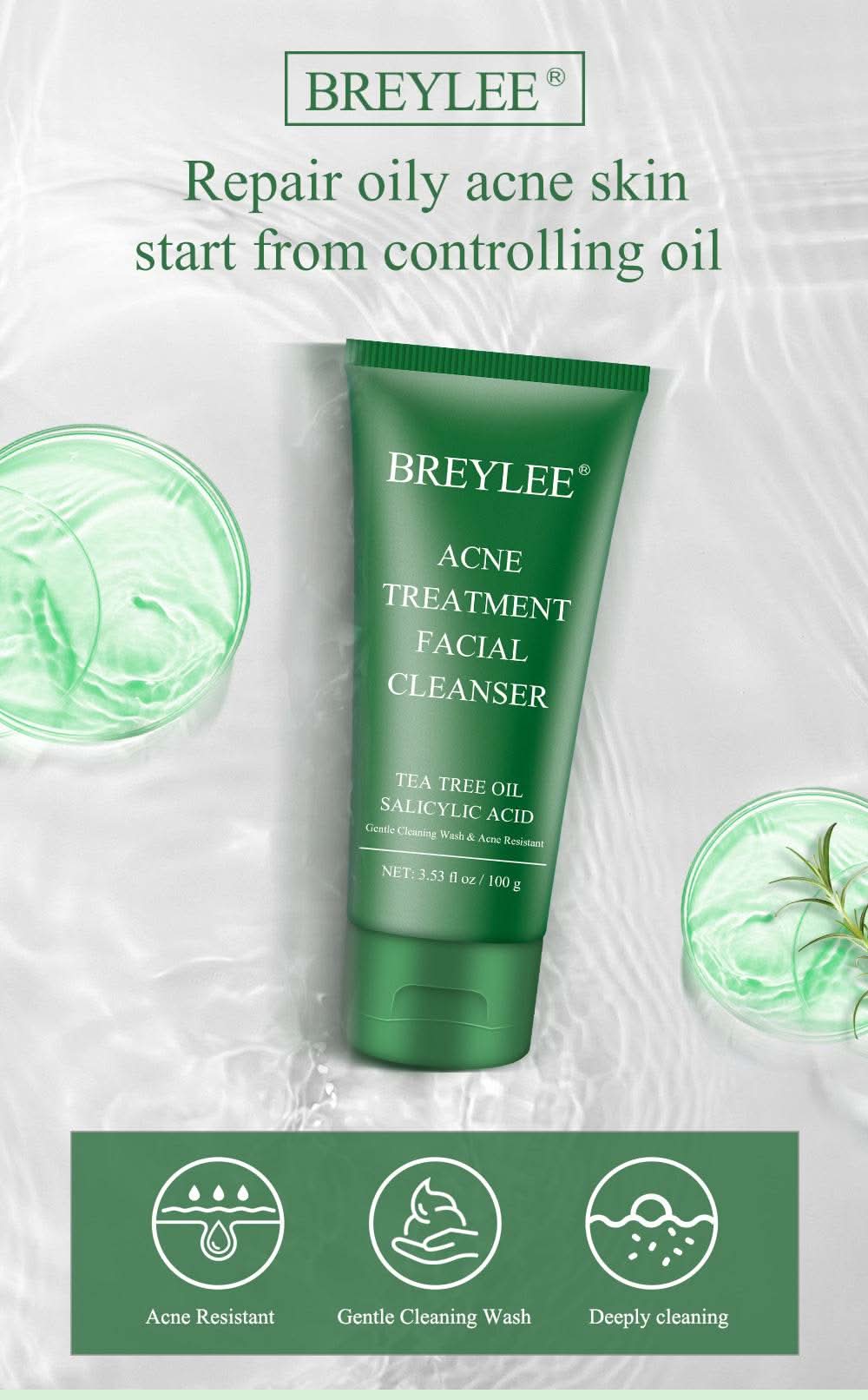 BREYLEE Acne Treatment Set 4pcs Facial Cleanser Toner Serum Cream Skin care - M & M Global