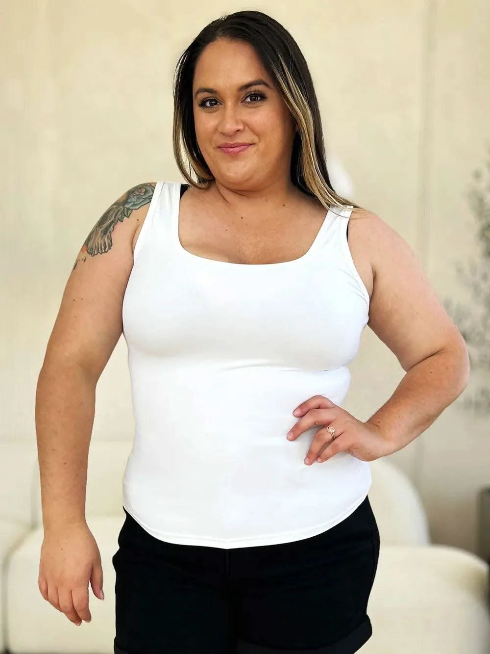 Basic Bae Full Size Square Neck Wide Strap Tank - M & M Global