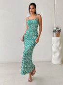 Crisscross Back Floral Print Bodycon Maxi Dress - M & M Global