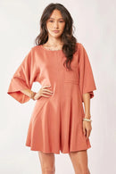 Davi & Dani Solid Draped Sleeve Ties Back Skort Romper - M & M Global