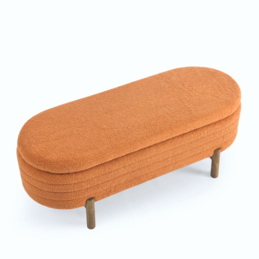 Modern Orange Ottoman Storage Bench Stylish Oval Design