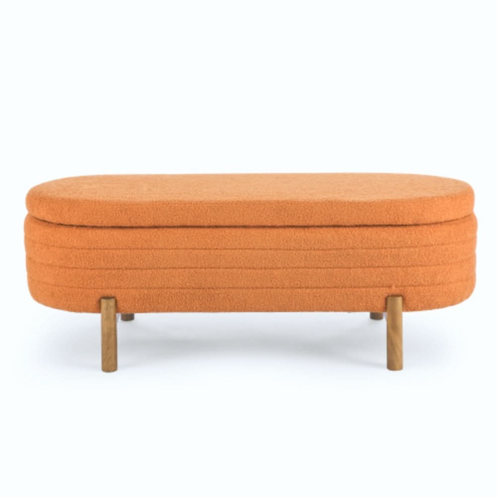 Modern Orange Ottoman Storage Bench Stylish Oval Design