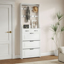White Shoe Cabinet with 3 Doors 2 Drawers and Hanger