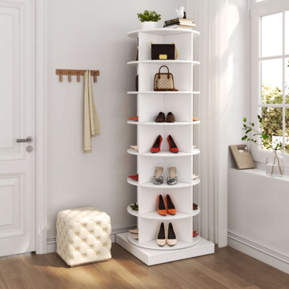 360 Degree White Rotating Shoe Cabinet  with 7 Layers