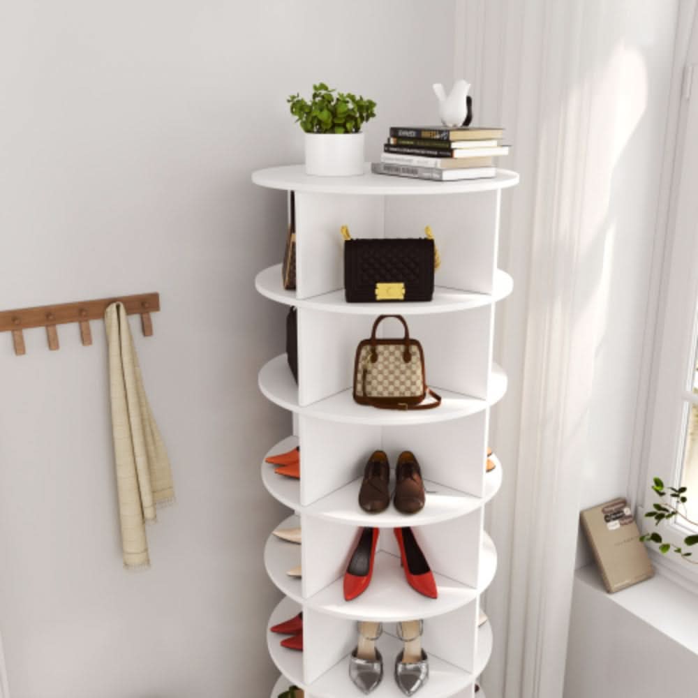 360 Degree White Rotating Shoe Cabinet  with 7 Layers