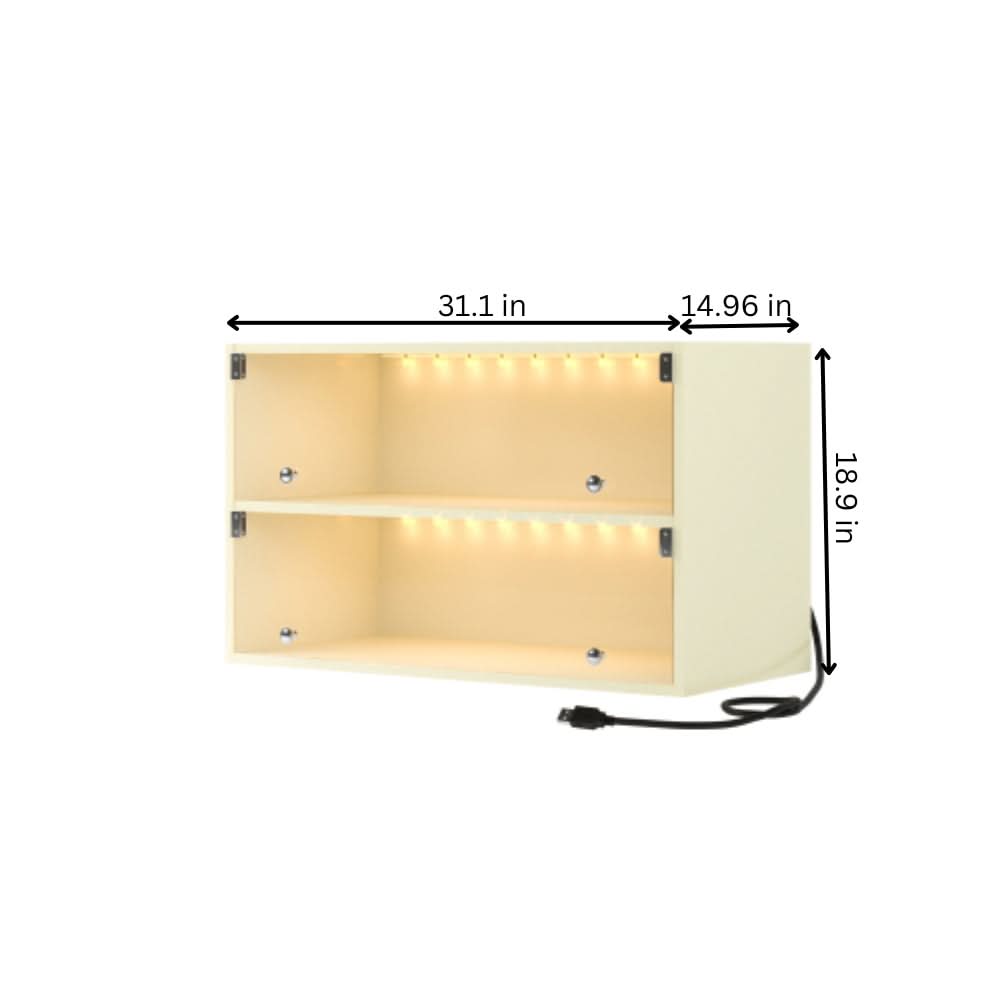 Off White Glass Door Shoe Box with RGB LED Light