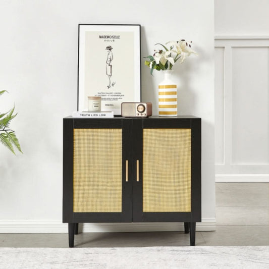 Modern Rattan Storage Cabinet with Adjustable Shelves