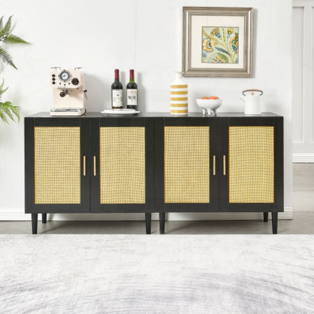 Modern Rattan Storage Cabinet with Adjustable Shelves