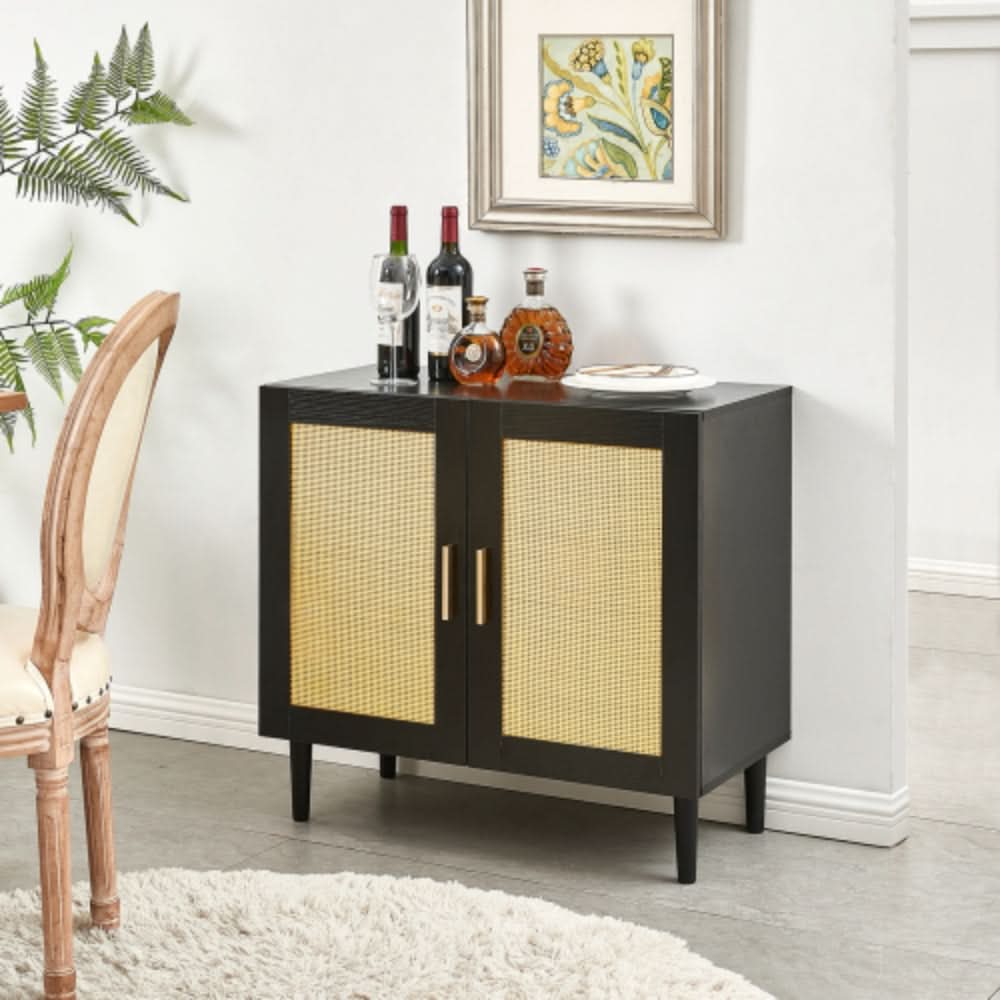 Modern Rattan Storage Cabinet with Adjustable Shelves