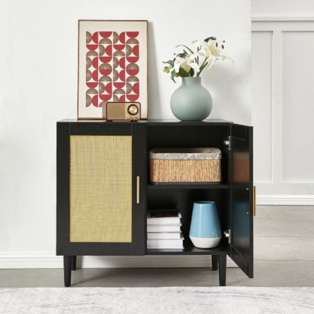 Modern Rattan Storage Cabinet with Adjustable Shelves