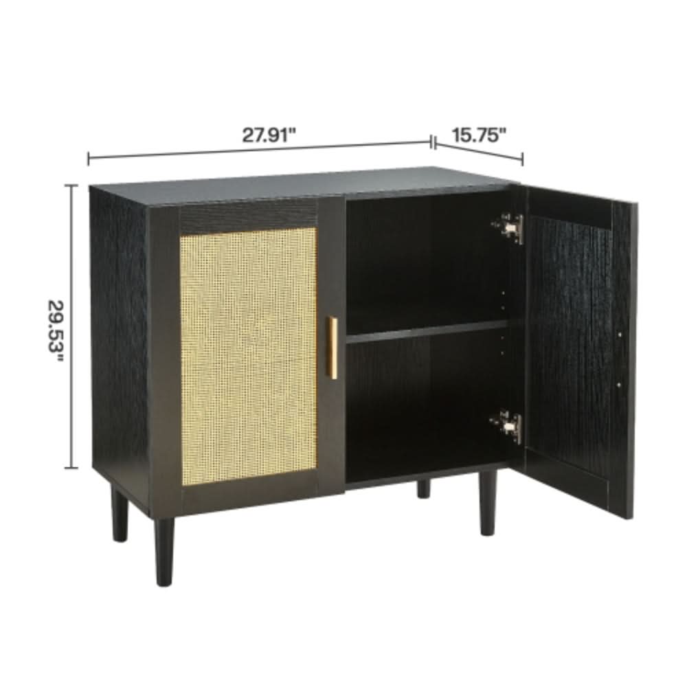 Modern Rattan Storage Cabinet with Adjustable Shelves