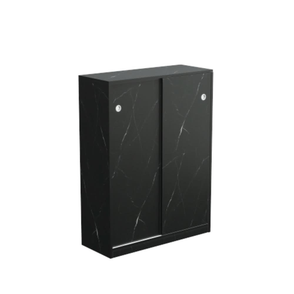 Stylish Marble Black Shoe Cabinet with Sliding Door