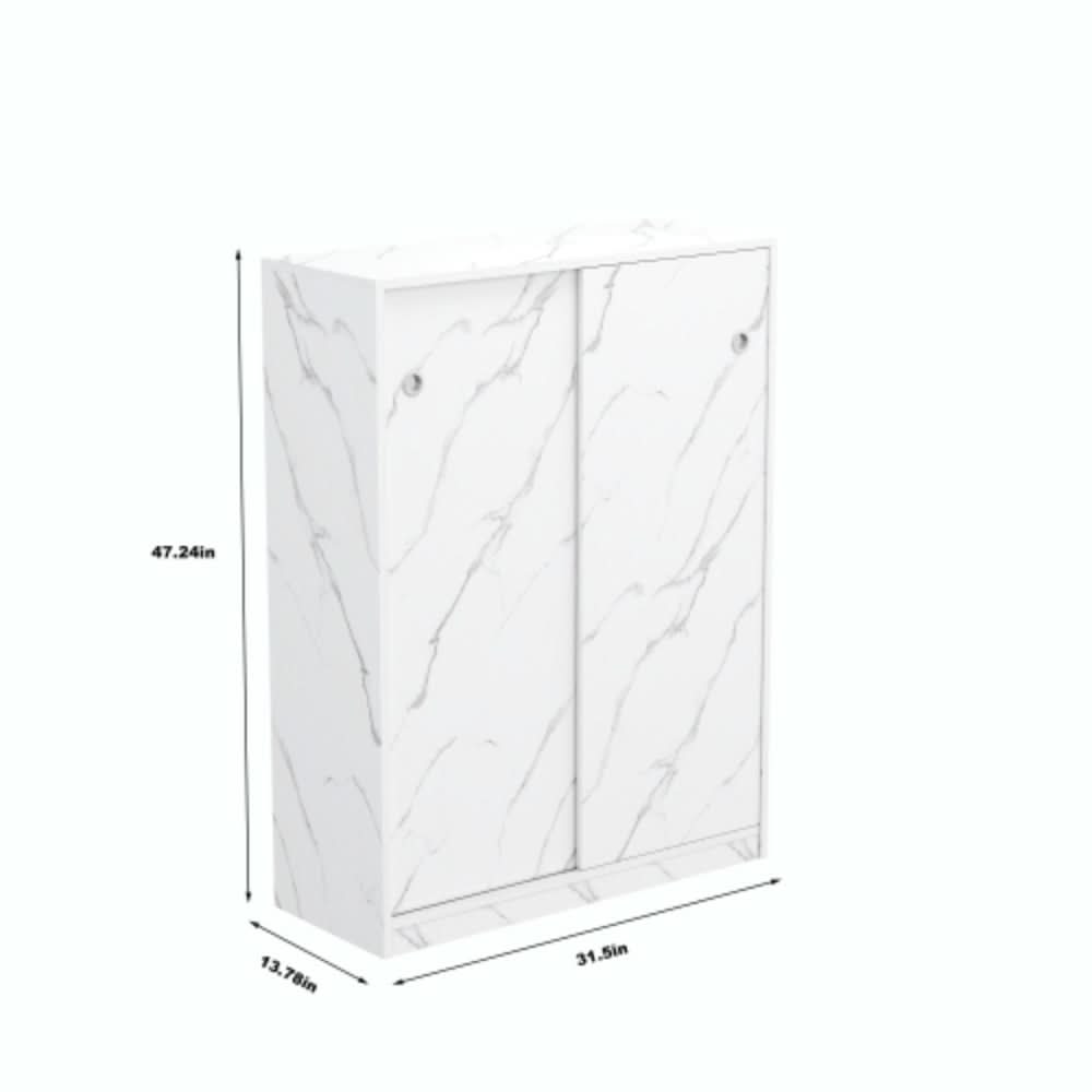 Stylish Marble White Shoe Cabinet with Sliding Door