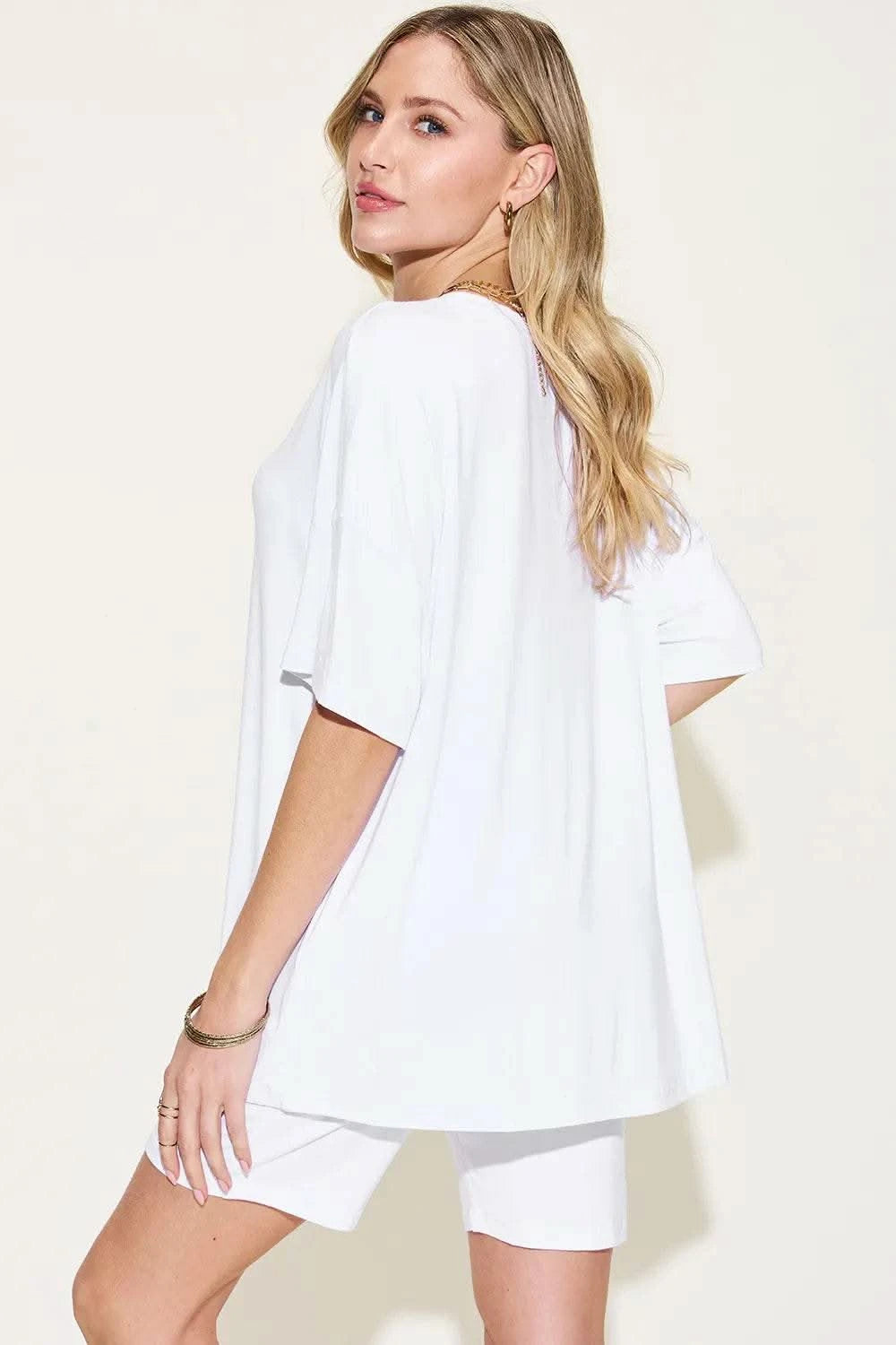 Basic Bae Full Size V-Neck Drop Shoulder T-Shirt and Shorts Set - M & M Global