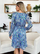 Double Take Full Size Printed Drawstring Waist Long Sleeve Dress - M & M Global