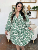 Double Take Full Size Printed Ruched Balloon Sleeve Dress - M & M Global
